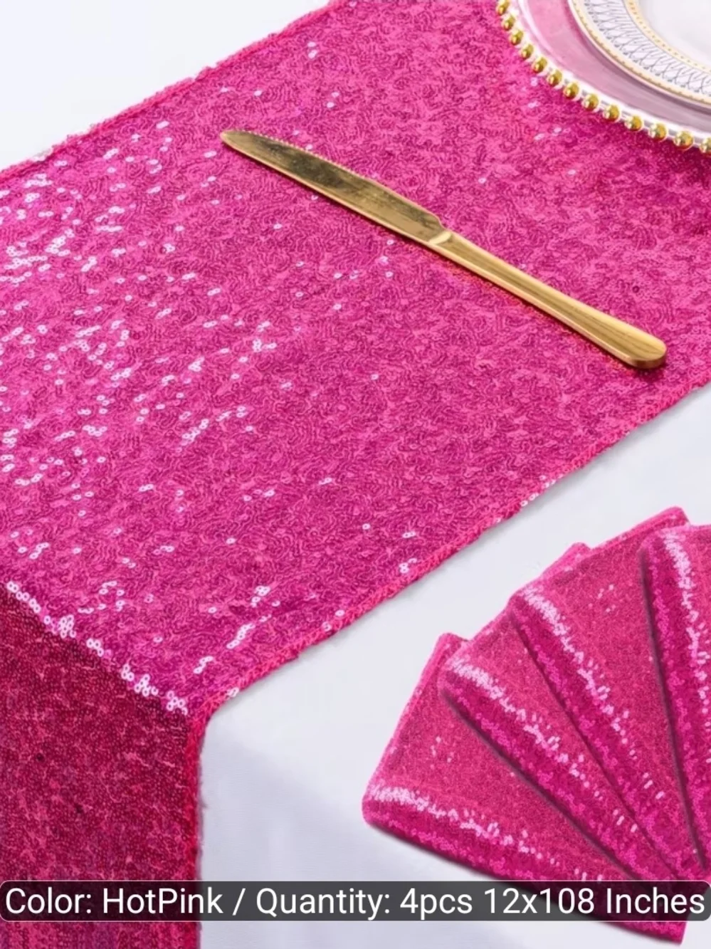 Hot Pink Sequin Table Runner - 5 Count